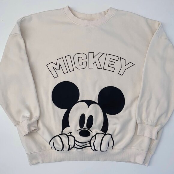Mickey Mouse H&M Disney Printed Oversized White Pullover Crewneck Sweater Medium - Picture 4 of 16